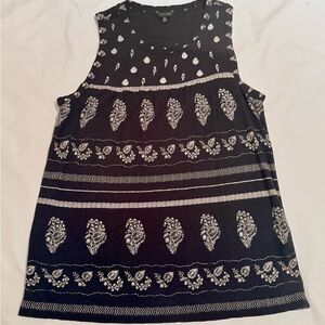 Lucky Brand Sleeveless Boho Patterned Tank Top Size Medium Black/Bone